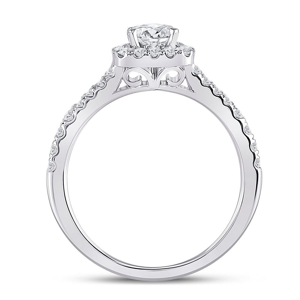 14kt White Gold Round Diamond Halo Bridal Wedding Engagement Ring 1 Cttw