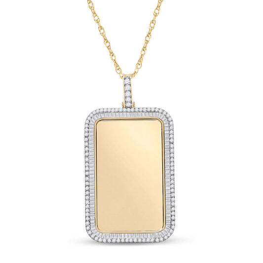 10kt Yellow Gold Mens Baguette Diamond Dog Tag Picture Memory Pendant 2 Cttw