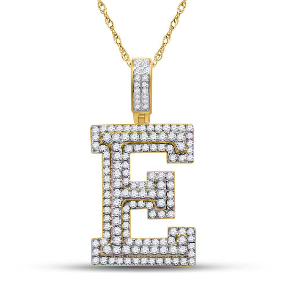 10kt Yellow Gold Mens Round Diamond Initial E Letter Charm Pendant 1-3/4 Cttw