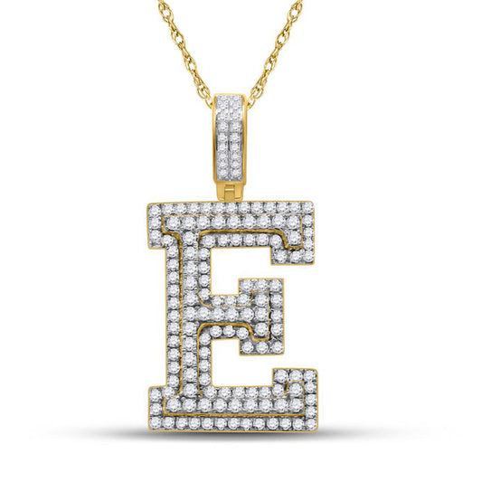 10kt Yellow Gold Mens Round Diamond Initial E Letter Charm Pendant 1-3/4 Cttw