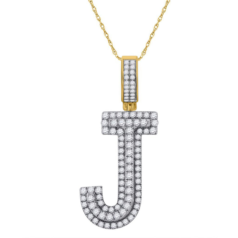 10kt Yellow Gold Mens Round Diamond Initial J Letter Charm Pendant 1-1/5 Cttw