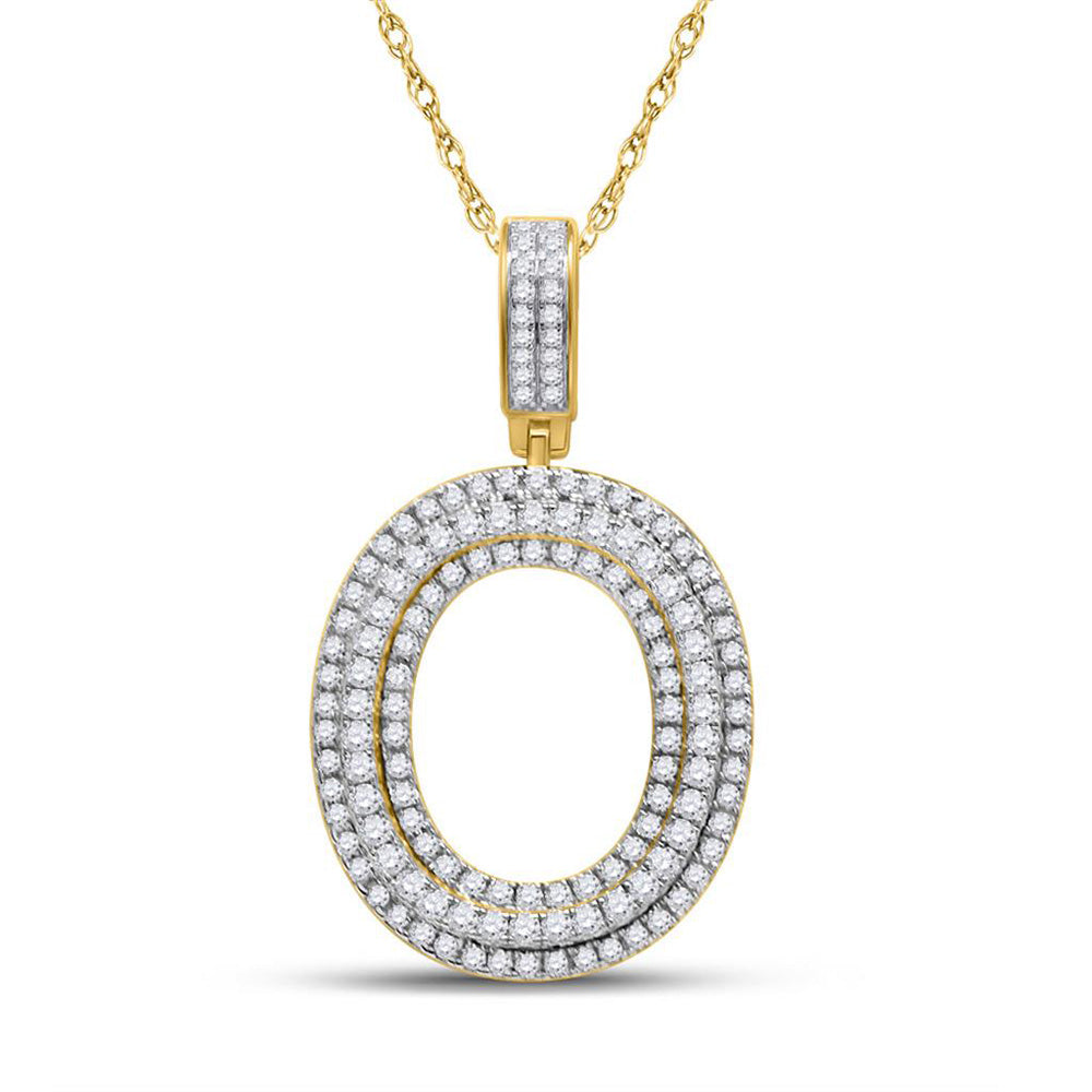 10kt Yellow Gold Mens Round Diamond Initial O Letter Charm Pendant 1-3/4 Cttw