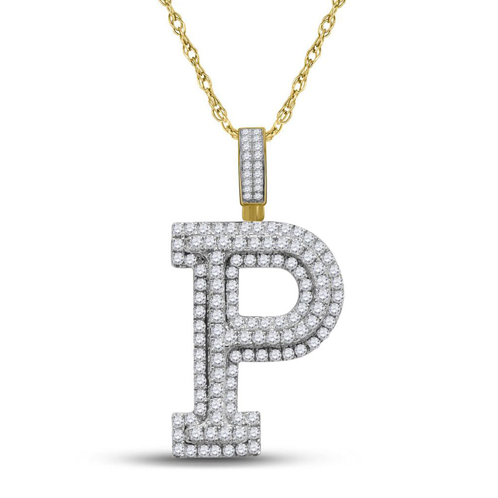 10kt Yellow Gold Mens Round Diamond Initial P Charm Pendant 1-5/8 Cttw