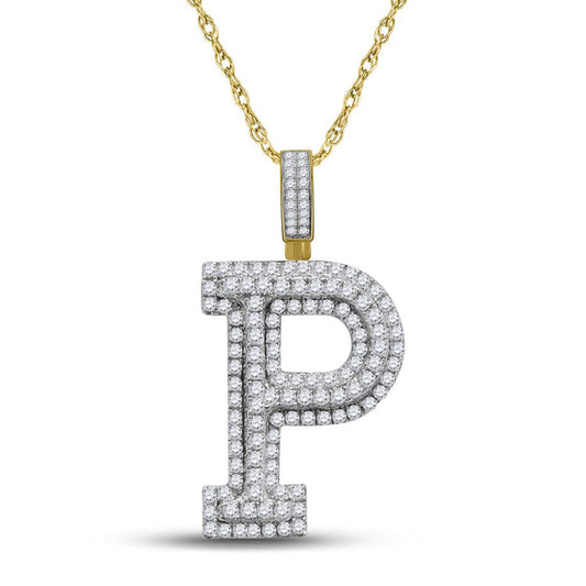 10kt Yellow Gold Mens Round Diamond Initial P Charm Pendant 1-5/8 Cttw