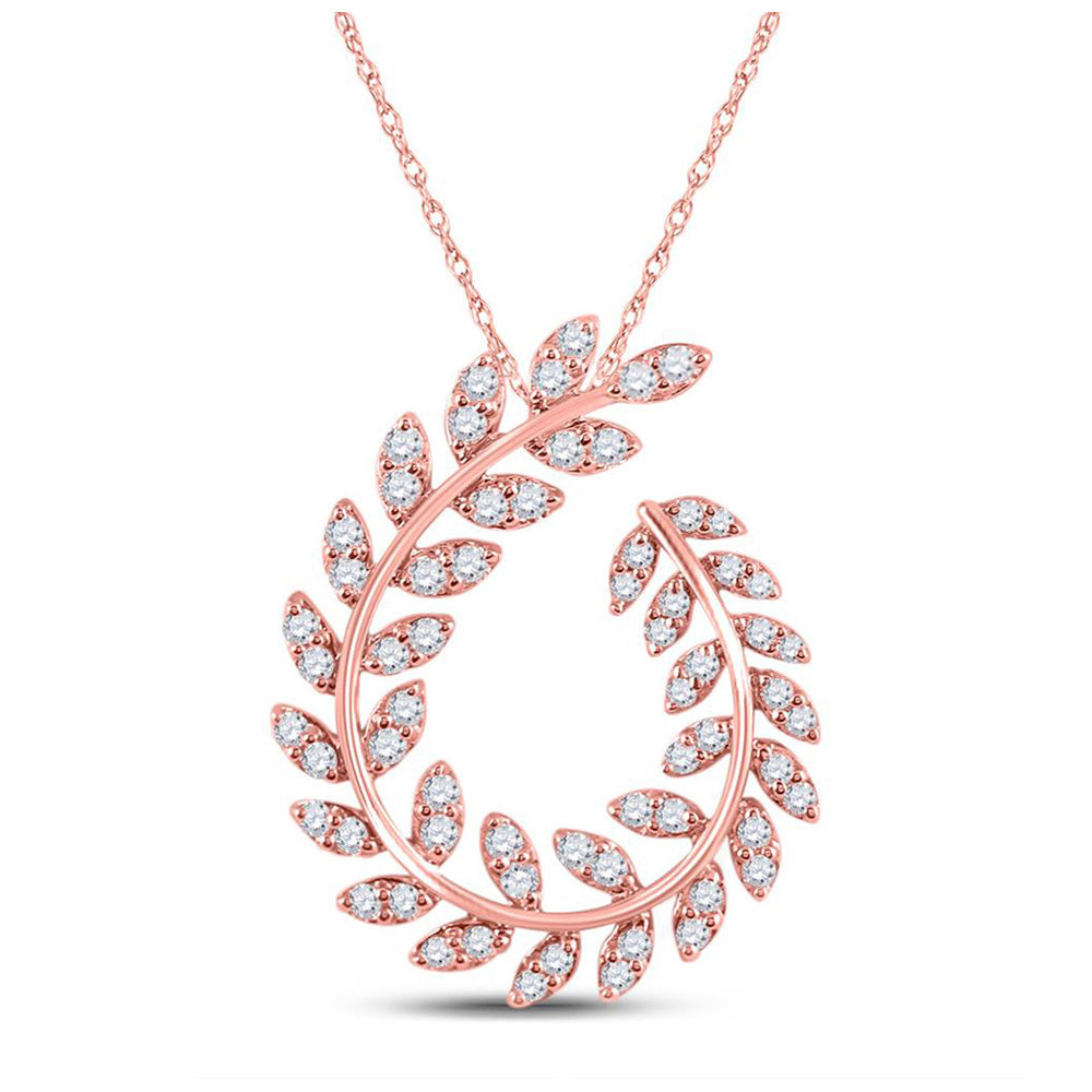 14kt Rose Gold Womens Round Diamond Vine Leaf Fashion Pendant 3/4 Cttw