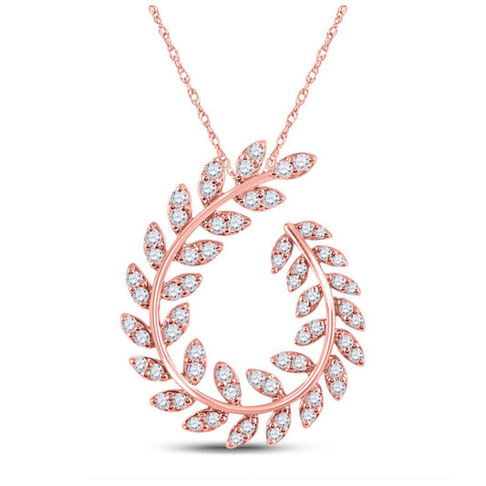 14kt Rose Gold Womens Round Diamond Vine Leaf Fashion Pendant 3/4 Cttw