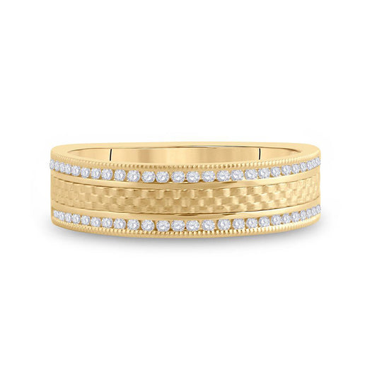 14kt Yellow Gold Mens Round Diamond Wedding Brick Band Ring 1/3 Cttw