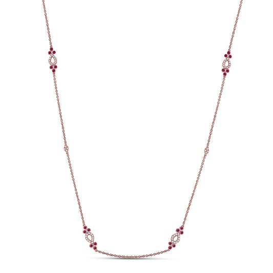 14kt Rose Gold Womens Round Ruby Diamond Fashion Necklace 1/2 Cttw