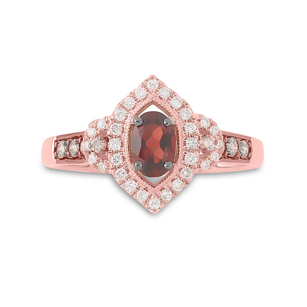 14kt Rose Gold Womens Oval Garnet Diamond Solitaire Ring 7/8 Cttw