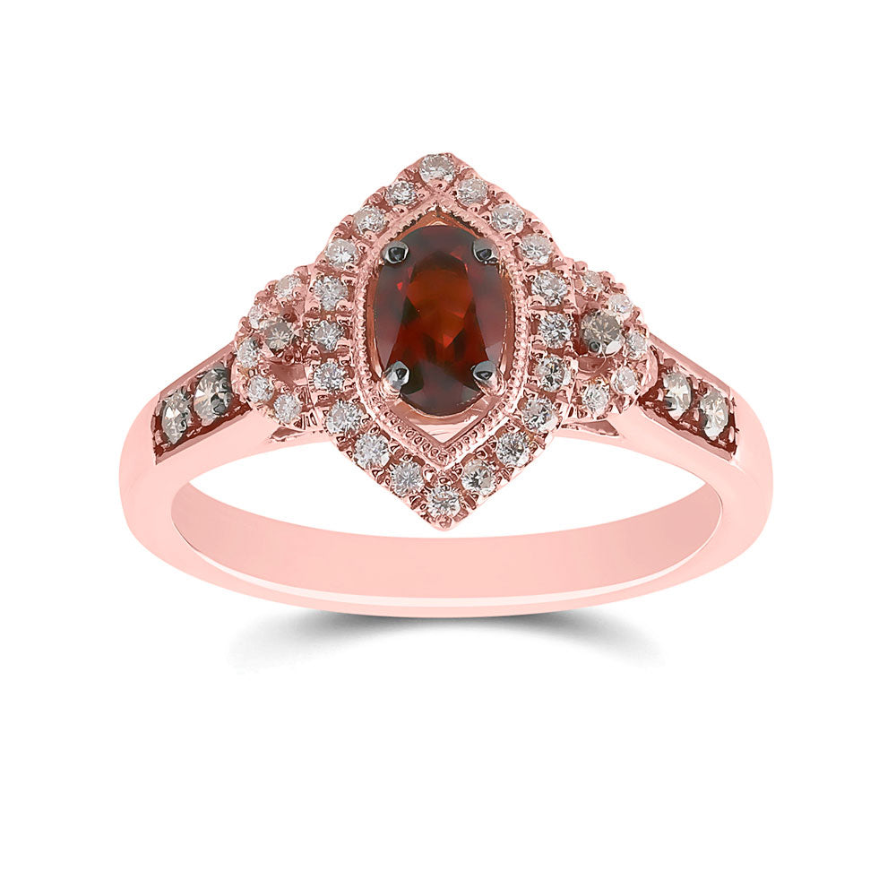 14kt Rose Gold Womens Oval Garnet Diamond Solitaire Ring 7/8 Cttw