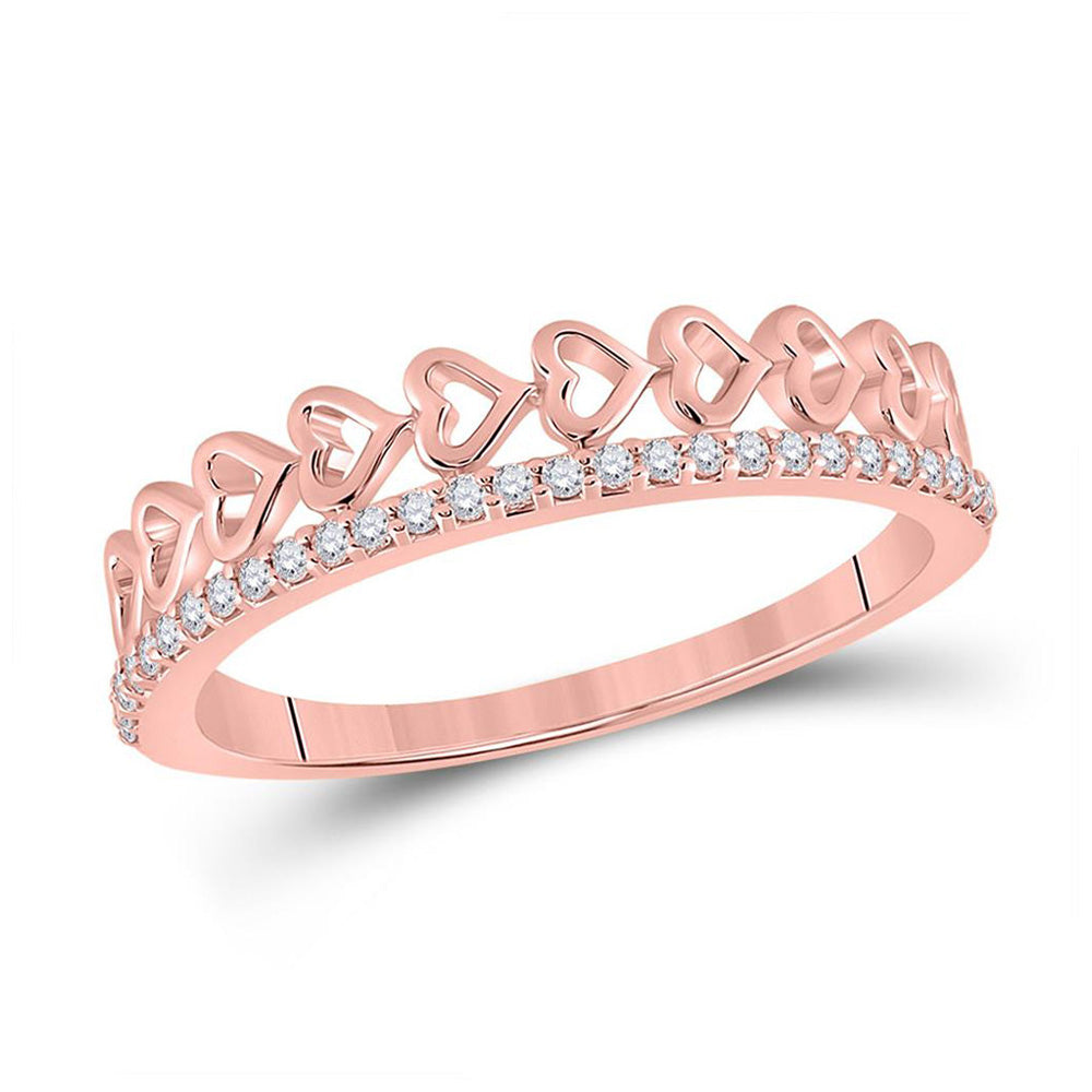 10kt Rose Gold Womens Round Diamond Heart Band Ring 1/6 Cttw