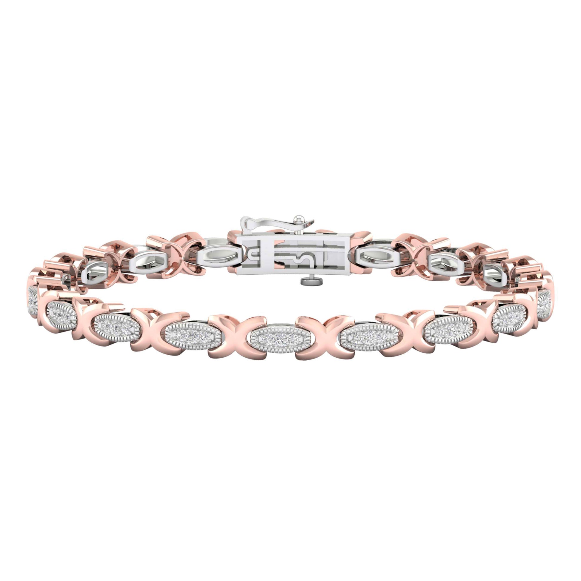 10kt Two-tone Gold Womens Round Diamond Link Bracelet 1/2 Cttw