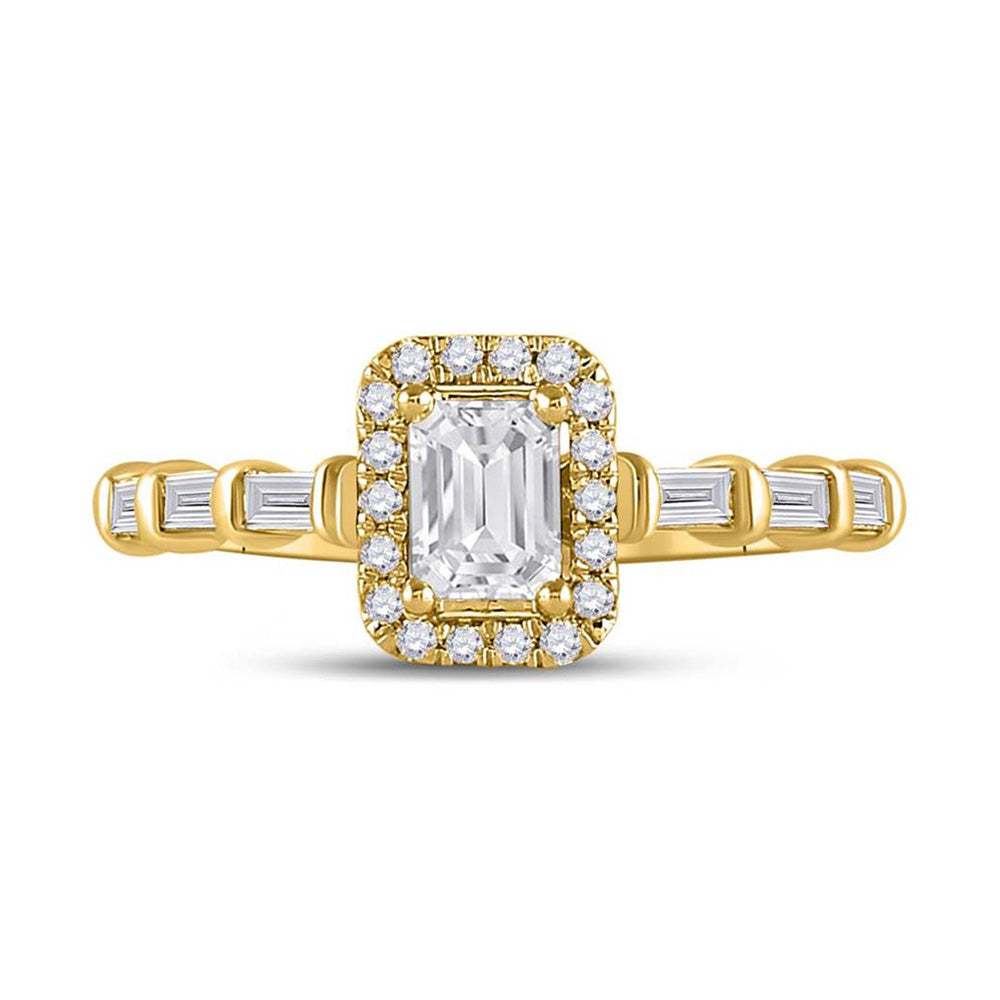 14kt Yellow Gold Emerald Diamond Solitaire Bridal Wedding Engagement Ring 7/8 Cttw