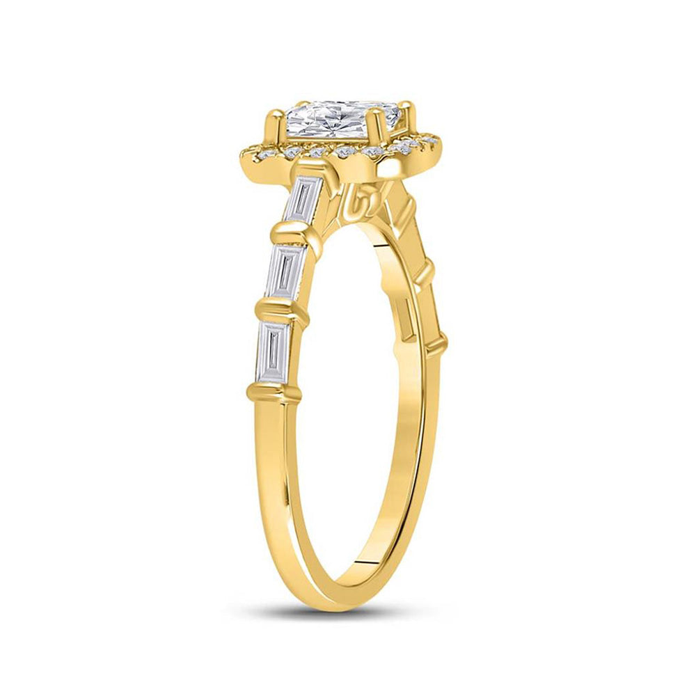 14kt Yellow Gold Emerald Diamond Solitaire Bridal Wedding Engagement Ring 7/8 Cttw