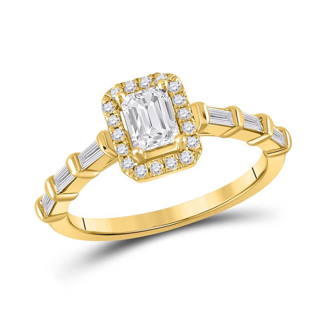 14kt Yellow Gold Emerald Diamond Solitaire Bridal Wedding Engagement Ring 7/8 Cttw