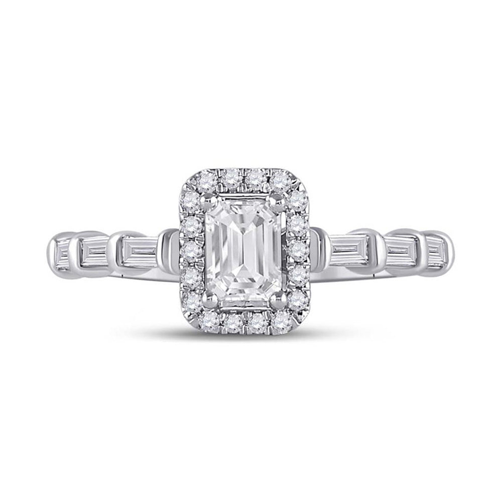 14kt White Gold Emerald Diamond Solitaire Bridal Wedding Engagement Ring 7/8 Cttw