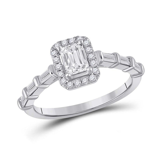 14kt White Gold Emerald Diamond Solitaire Bridal Wedding Engagement Ring 7/8 Cttw