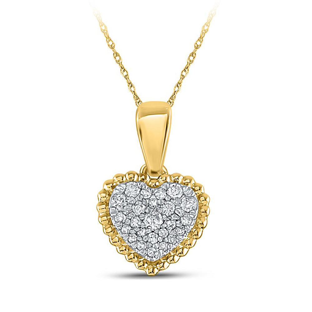 10kt Yellow Gold Womens Round Diamond Heart Pendant 1/8 Cttw