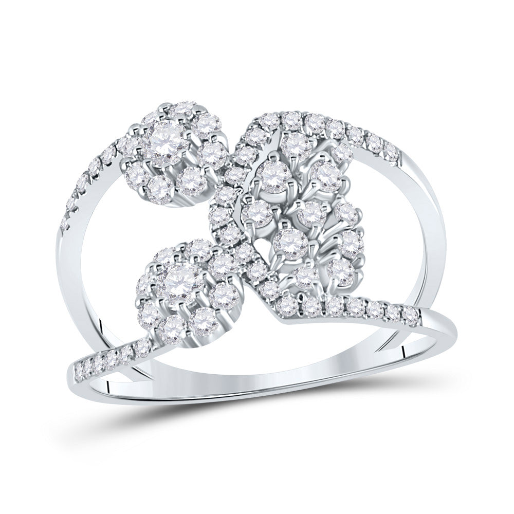 14kt White Gold Womens Round Diamond Negative Space Band Ring 3/4 Cttw
