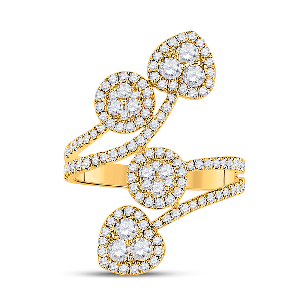 14kt Yellow Gold Womens Round Diamond Bypass Cluster Heart Ring 1-1/4 Cttw