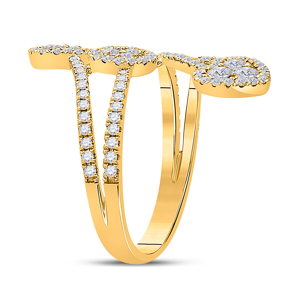14kt Yellow Gold Womens Round Diamond Bypass Cluster Heart Ring 1-1/4 Cttw