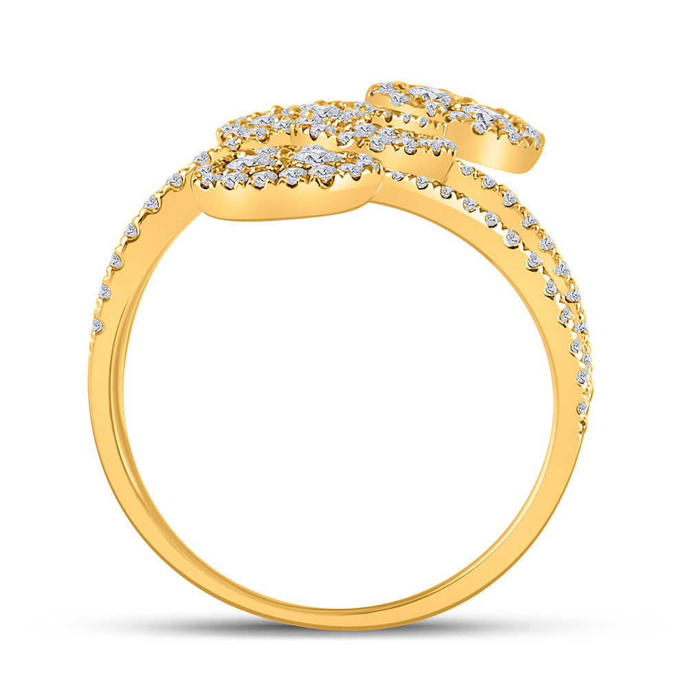 14kt Yellow Gold Womens Round Diamond Bypass Cluster Heart Ring 1-1/4 Cttw