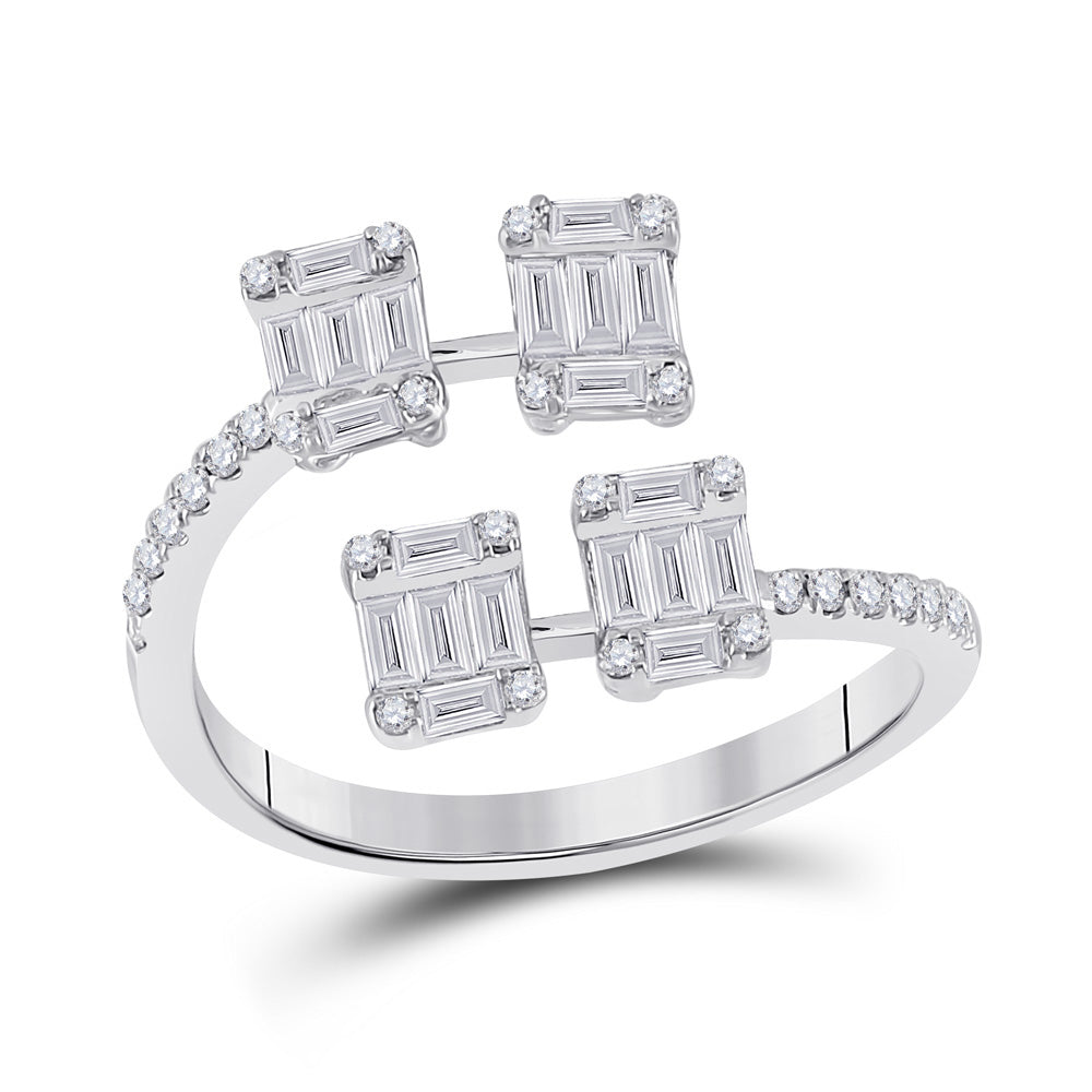 14kt White Gold Womens Baguette Diamond Bisected Fashion Ring 5/8 Cttw