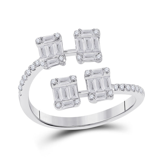 14kt White Gold Womens Baguette Diamond Bisected Fashion Ring 5/8 Cttw