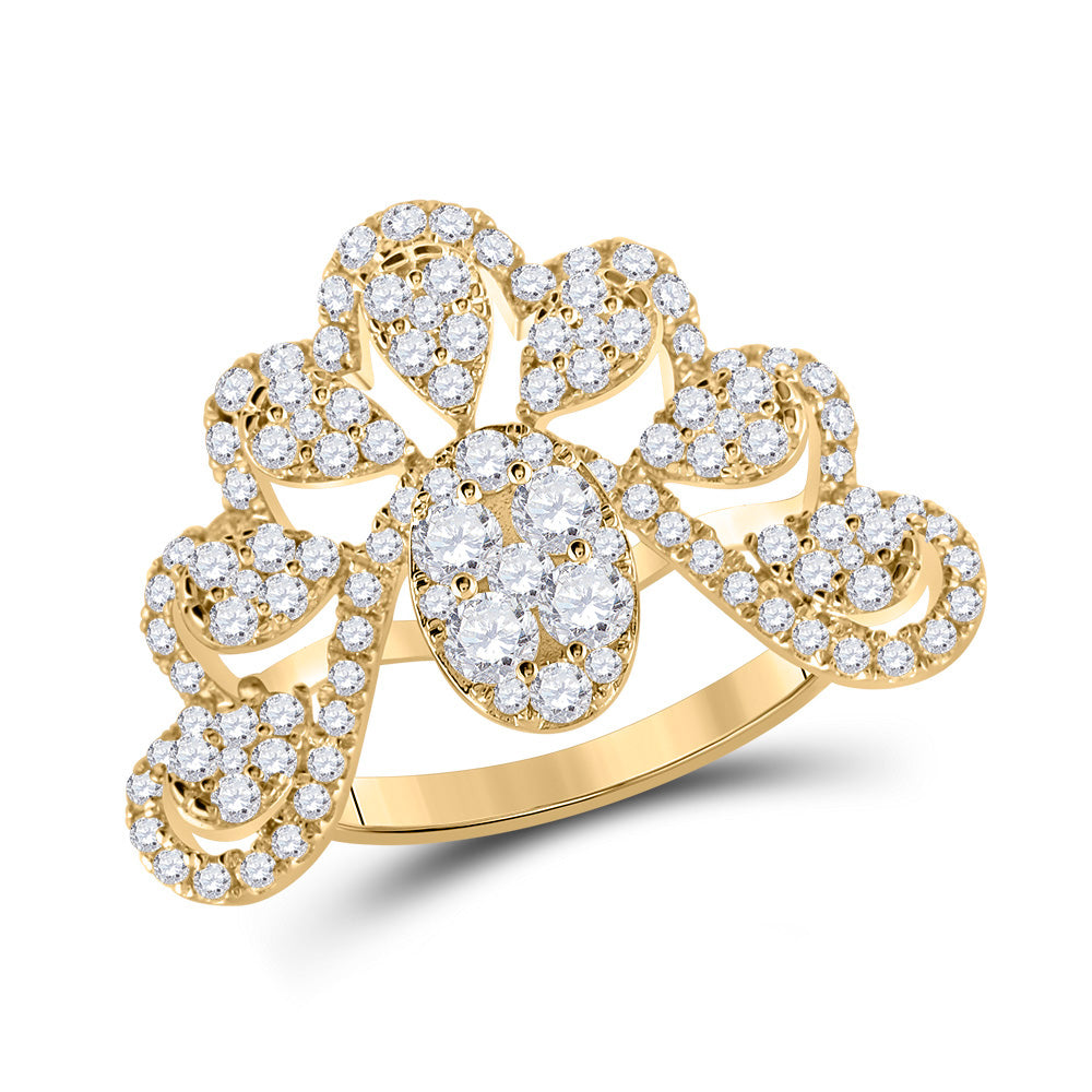 14kt Yellow Gold Womens Round Diamond Pear Cluster Fashion Ring 1-1/4 Cttw