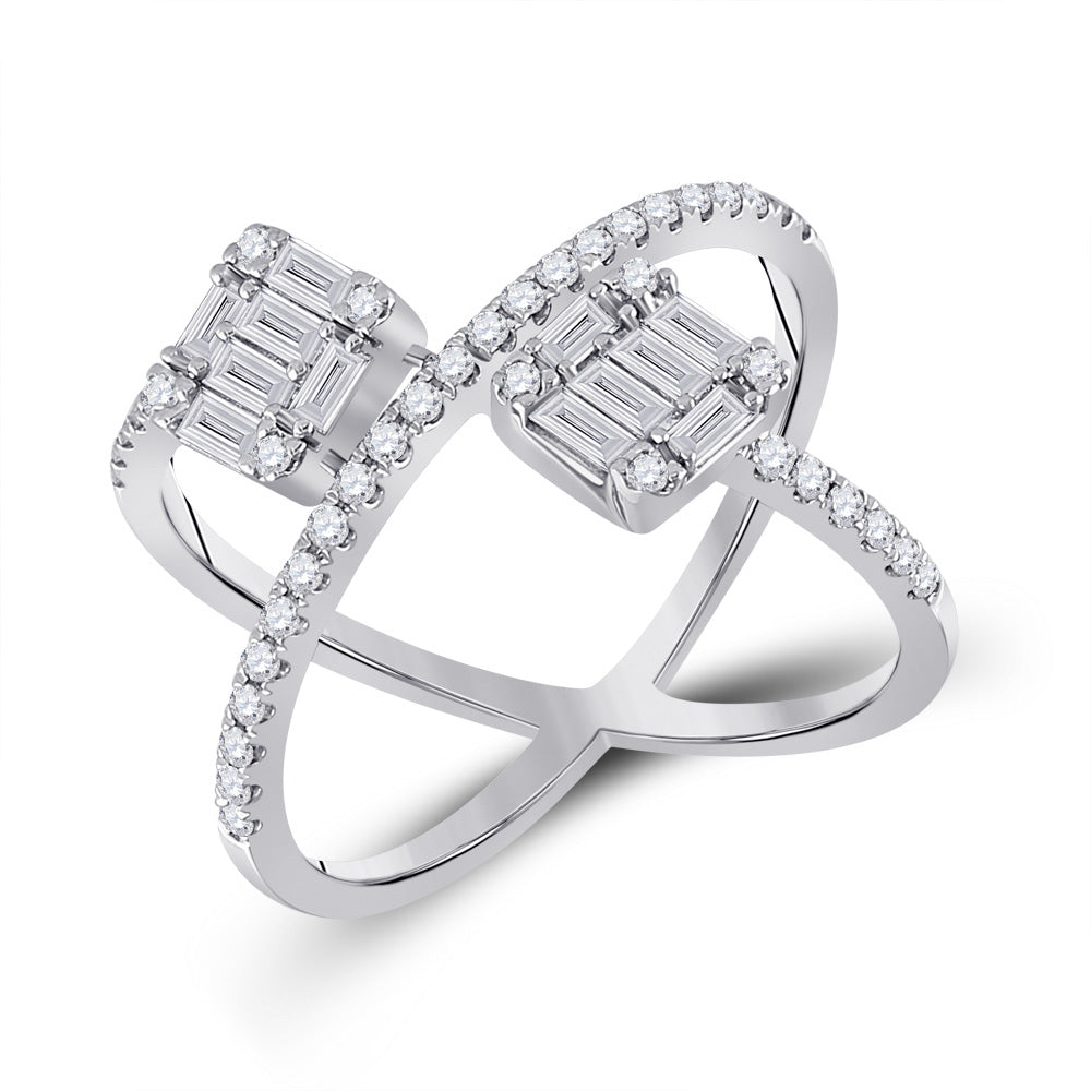 14kt White Gold Womens Baguette Diamond Negative Space Fashion Ring 3/4 Cttw