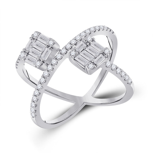 14kt White Gold Womens Baguette Diamond Negative Space Fashion Ring 3/4 Cttw