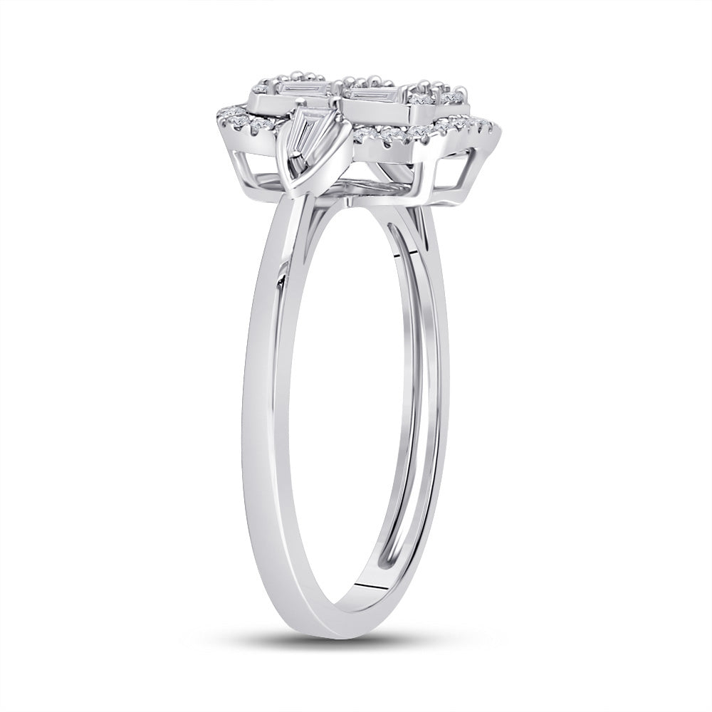 14kt White Gold Womens Baguette Diamond Rectangle Fashion Ring 1/2 Cttw