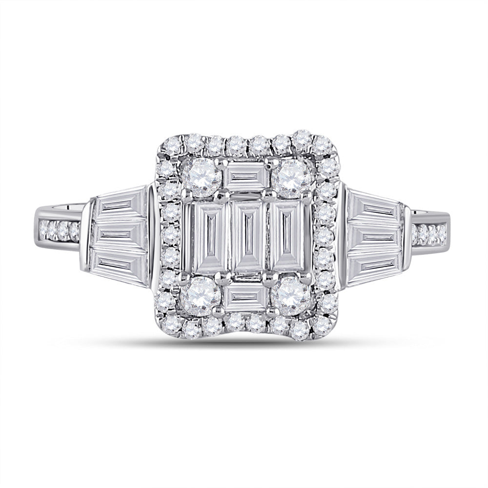 14kt White Gold Womens Baguette Diamond Square Ring 3/4 Cttw