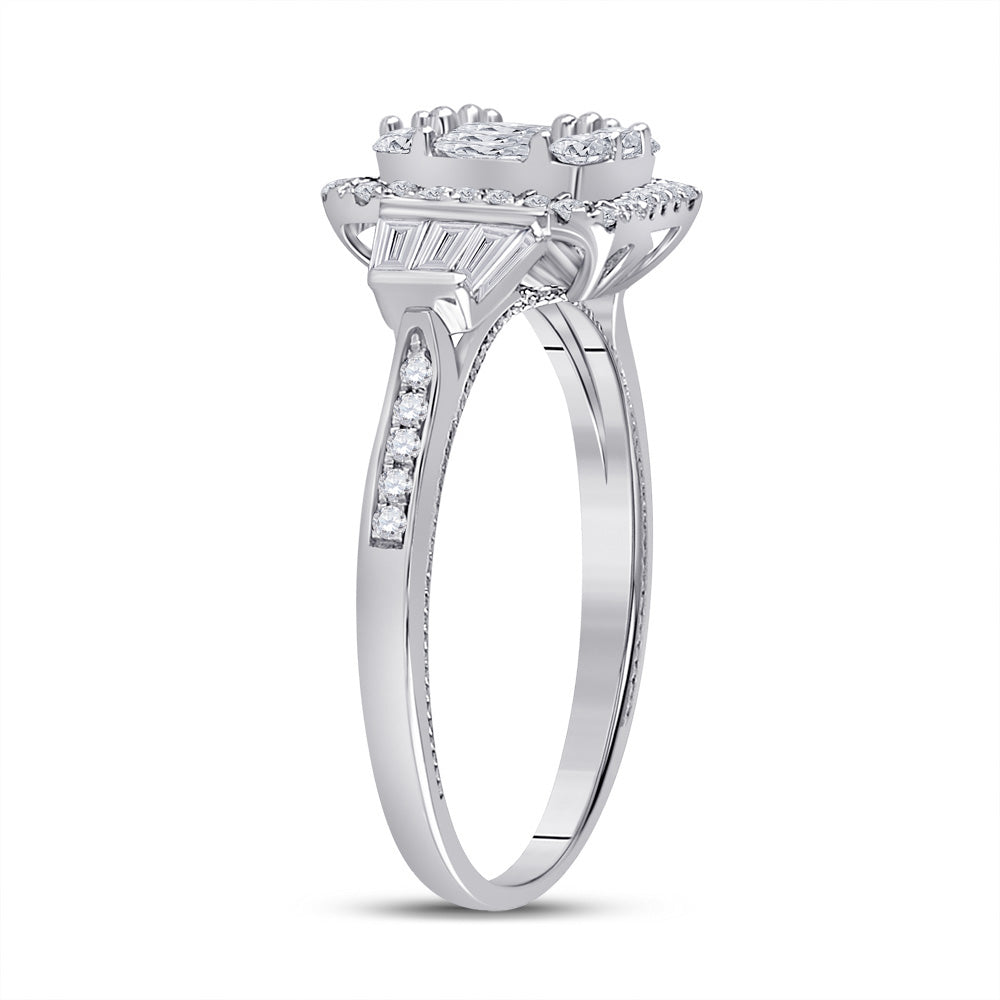 14kt White Gold Womens Baguette Diamond Square Ring 3/4 Cttw