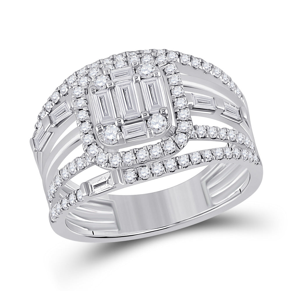 14kt White Gold Baguette Diamond Halo Bridal Wedding Ring Band Set 1 Cttw