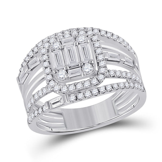 14kt White Gold Baguette Diamond Halo Bridal Wedding Ring Band Set 1 Cttw