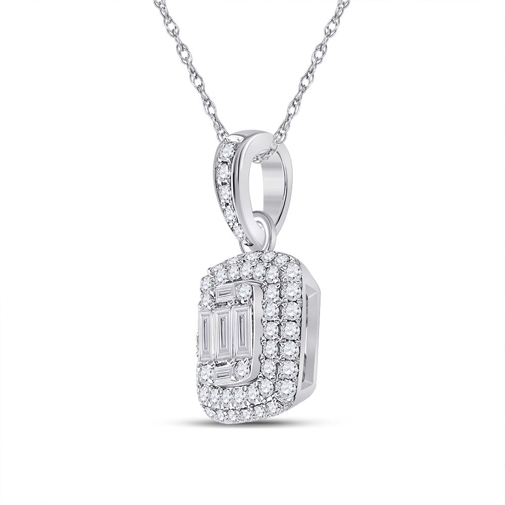 14kt White Gold Womens Baguette Diamond Cluster Pendant 5/8 Cttw