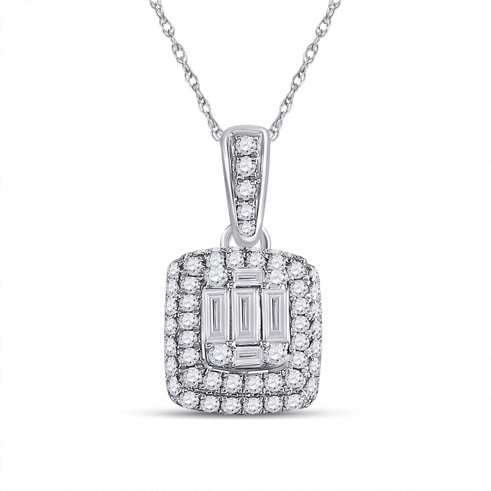 14kt White Gold Womens Baguette Diamond Cluster Pendant 5/8 Cttw