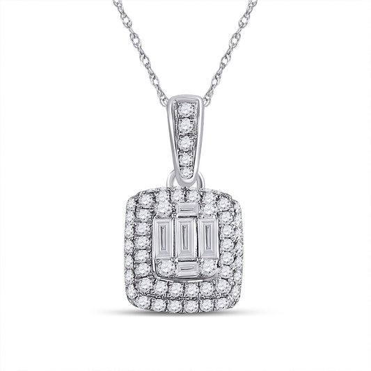14kt White Gold Womens Baguette Diamond Cluster Pendant 5/8 Cttw