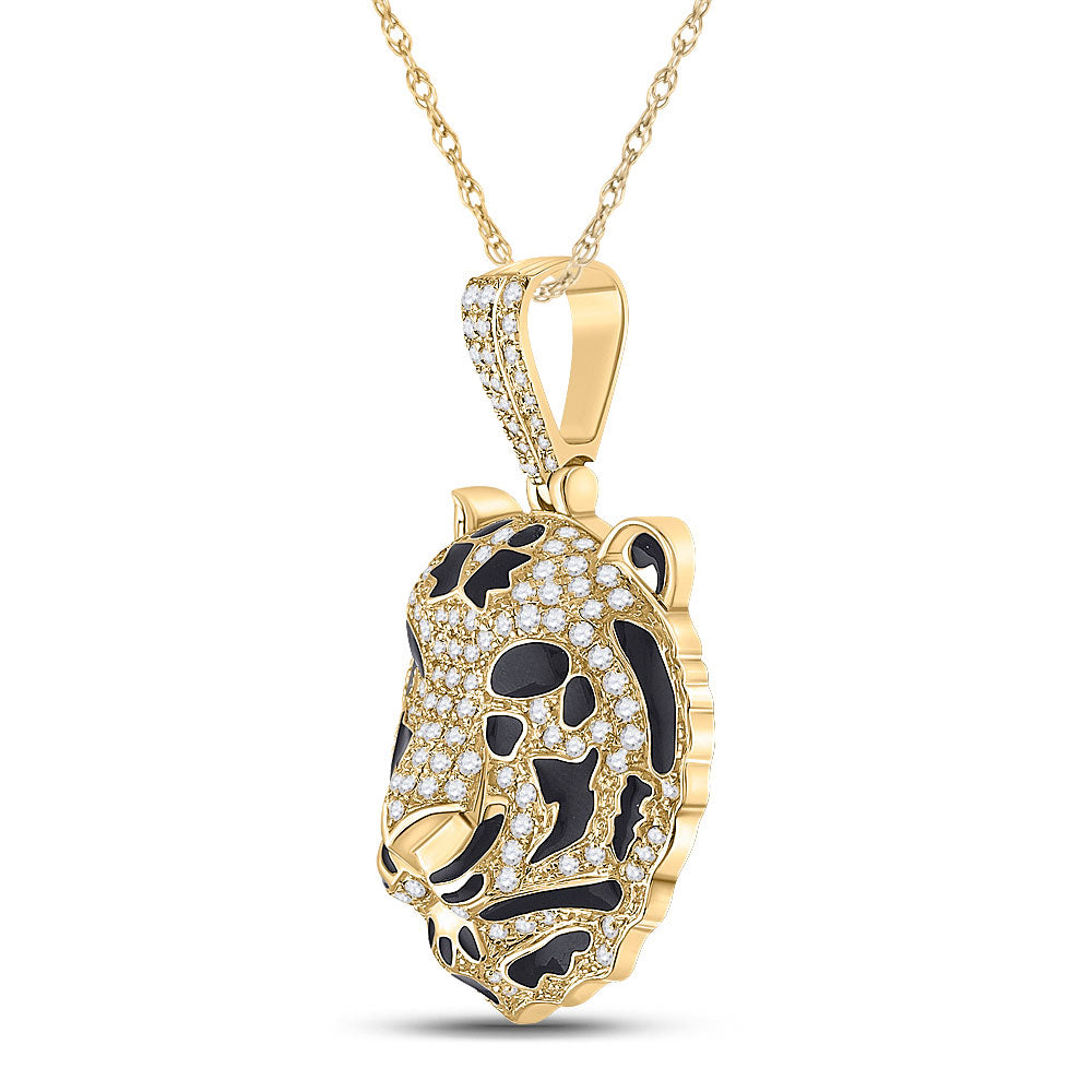 10kt Yellow Gold Mens Round Diamond Tiger Charm Pendant 2 Cttw