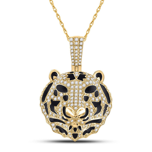 10kt Yellow Gold Mens Round Diamond Tiger Charm Pendant 2 Cttw