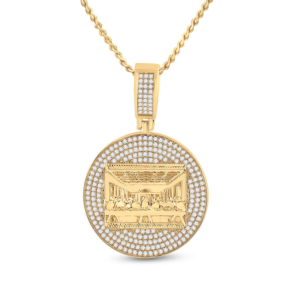 14kt Yellow Gold Mens Round Diamond Last Supper Charm Pendant 3-1/4 Cttw