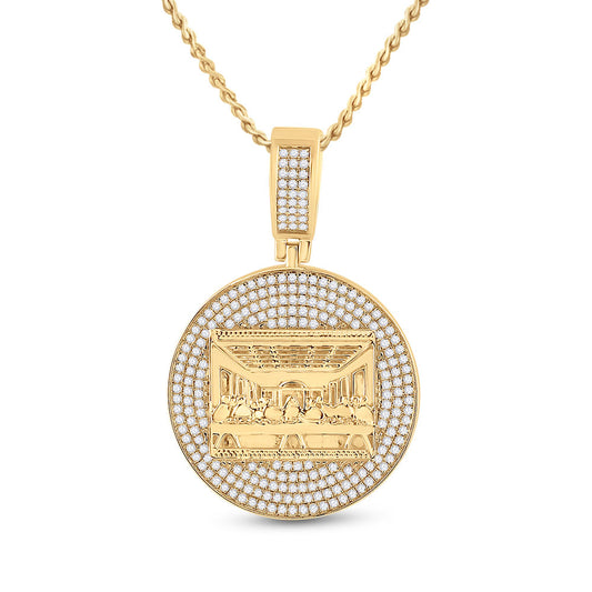 14kt Yellow Gold Mens Round Diamond Last Supper Charm Pendant 3-1/4 Cttw