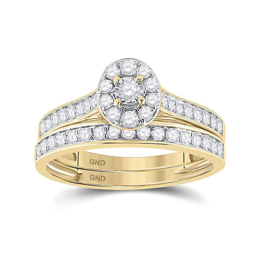 10kt Yellow Gold Round Diamond Bridal Wedding Ring Band Set 1/2 Cttw