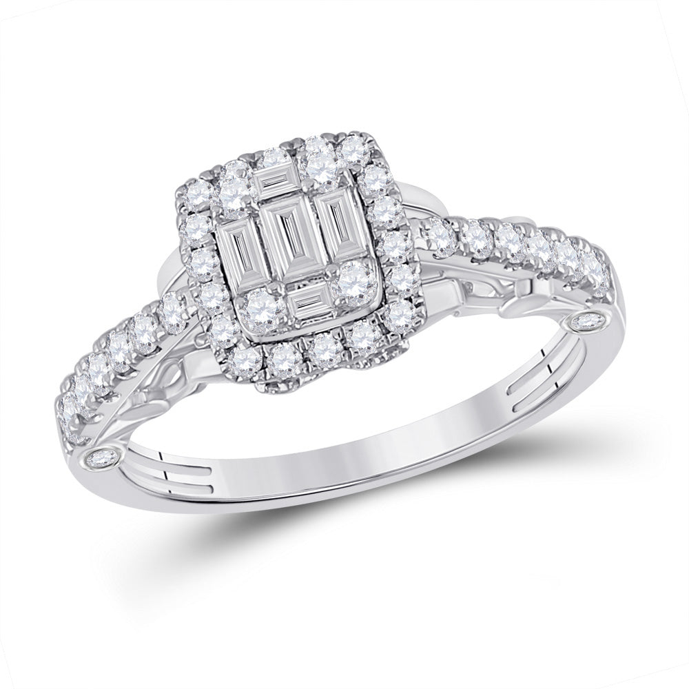 14kt White Gold Womens Baguette Diamond Square Ring 3/4 Cttw