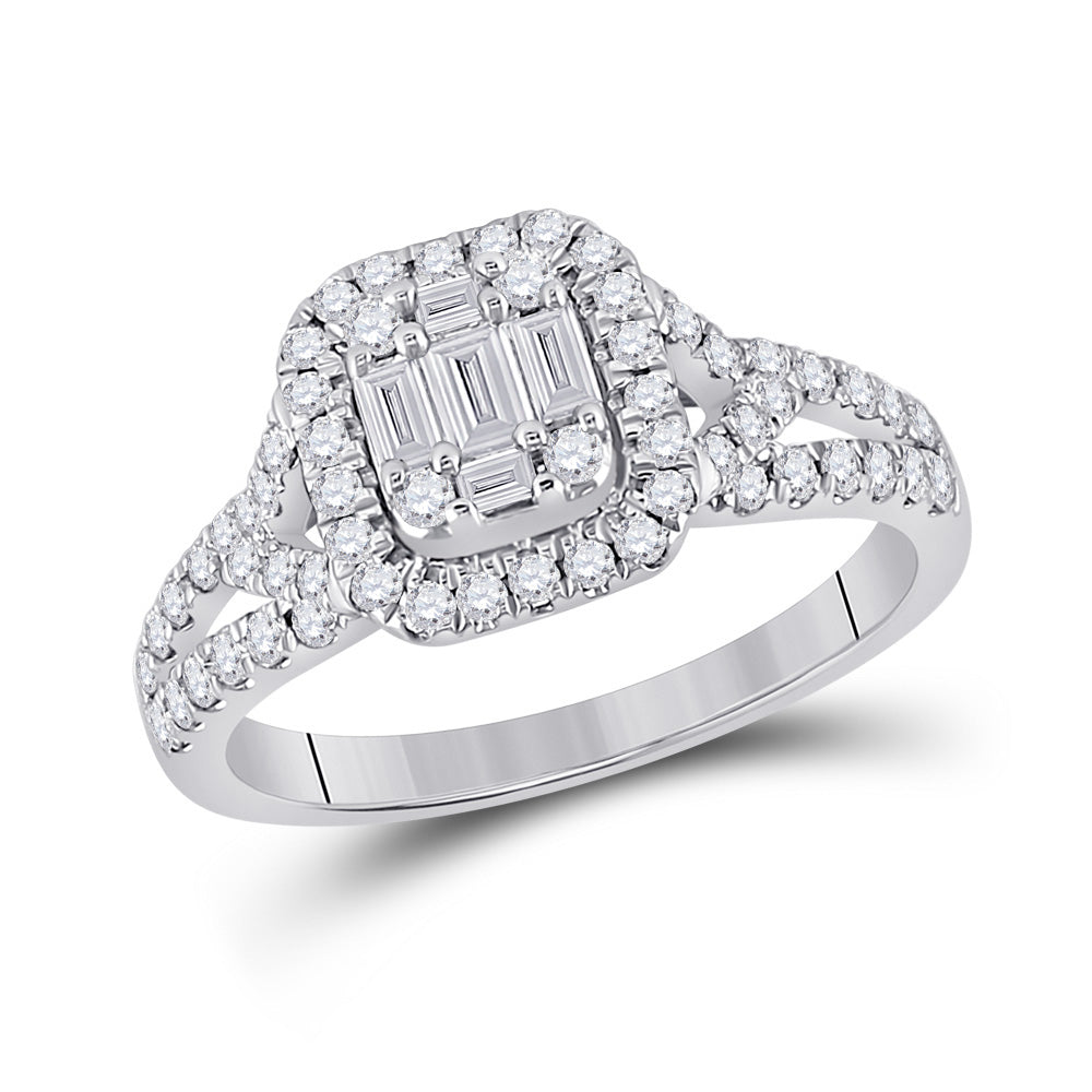 14kt White Gold Womens Baguette Diamond Square Ring 3/4 Cttw