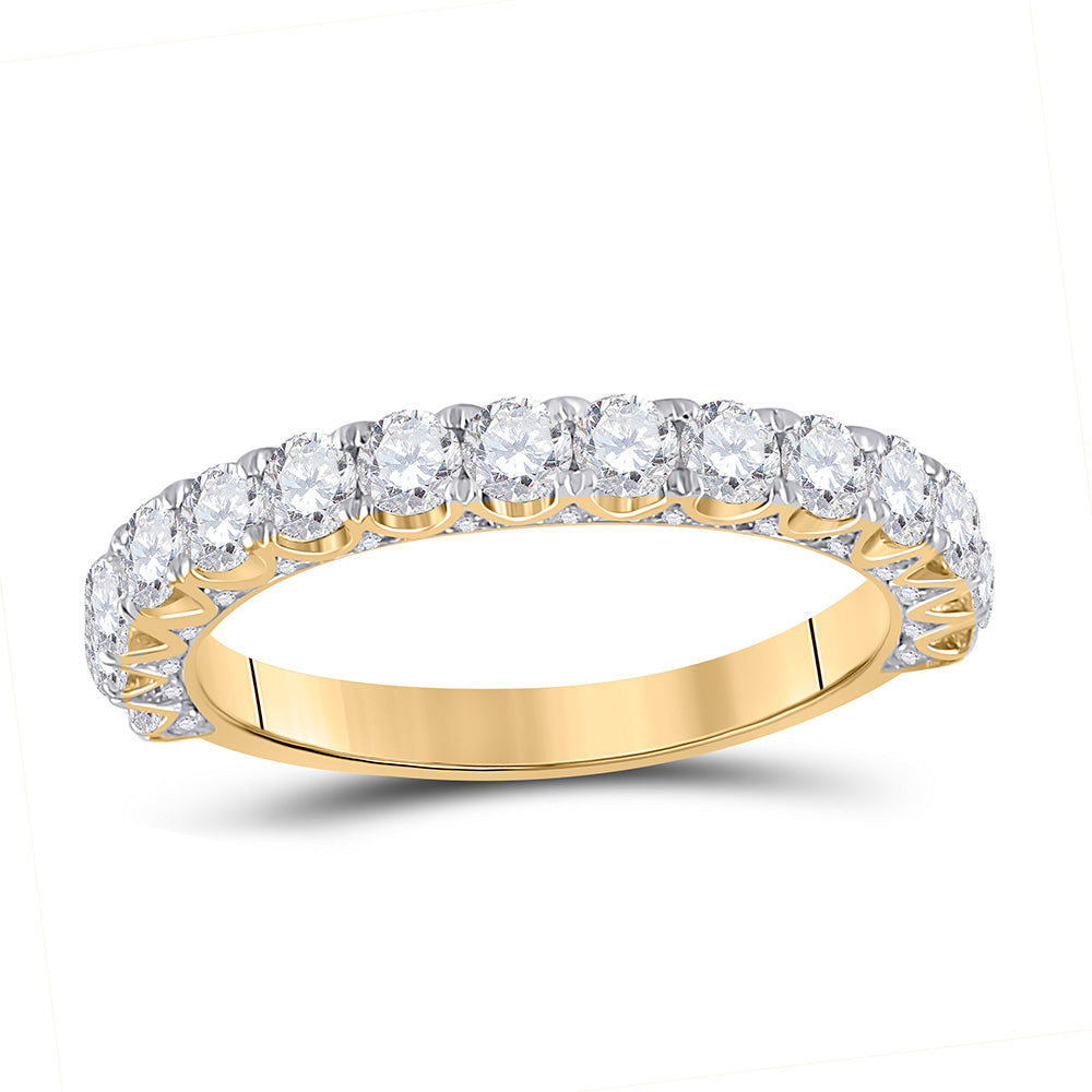 14kt Yellow Gold Womens Round Diamond Single Row Band Ring 1-1/2 Cttw