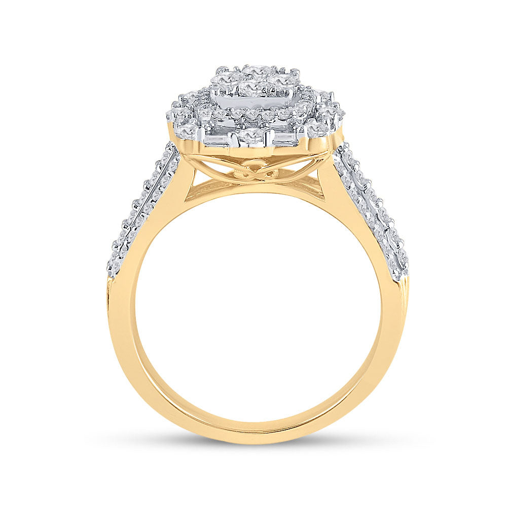 14kt Yellow Gold Womens Round Diamond Cluster Ring 1 Cttw