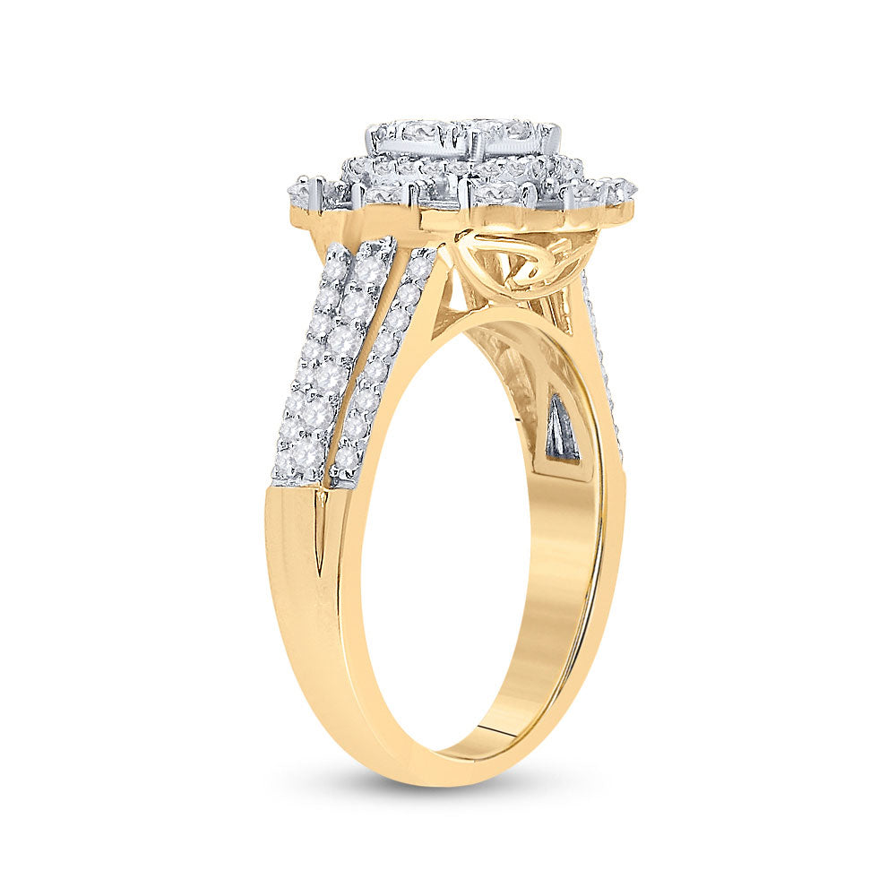 14kt Yellow Gold Womens Round Diamond Cluster Ring 1 Cttw