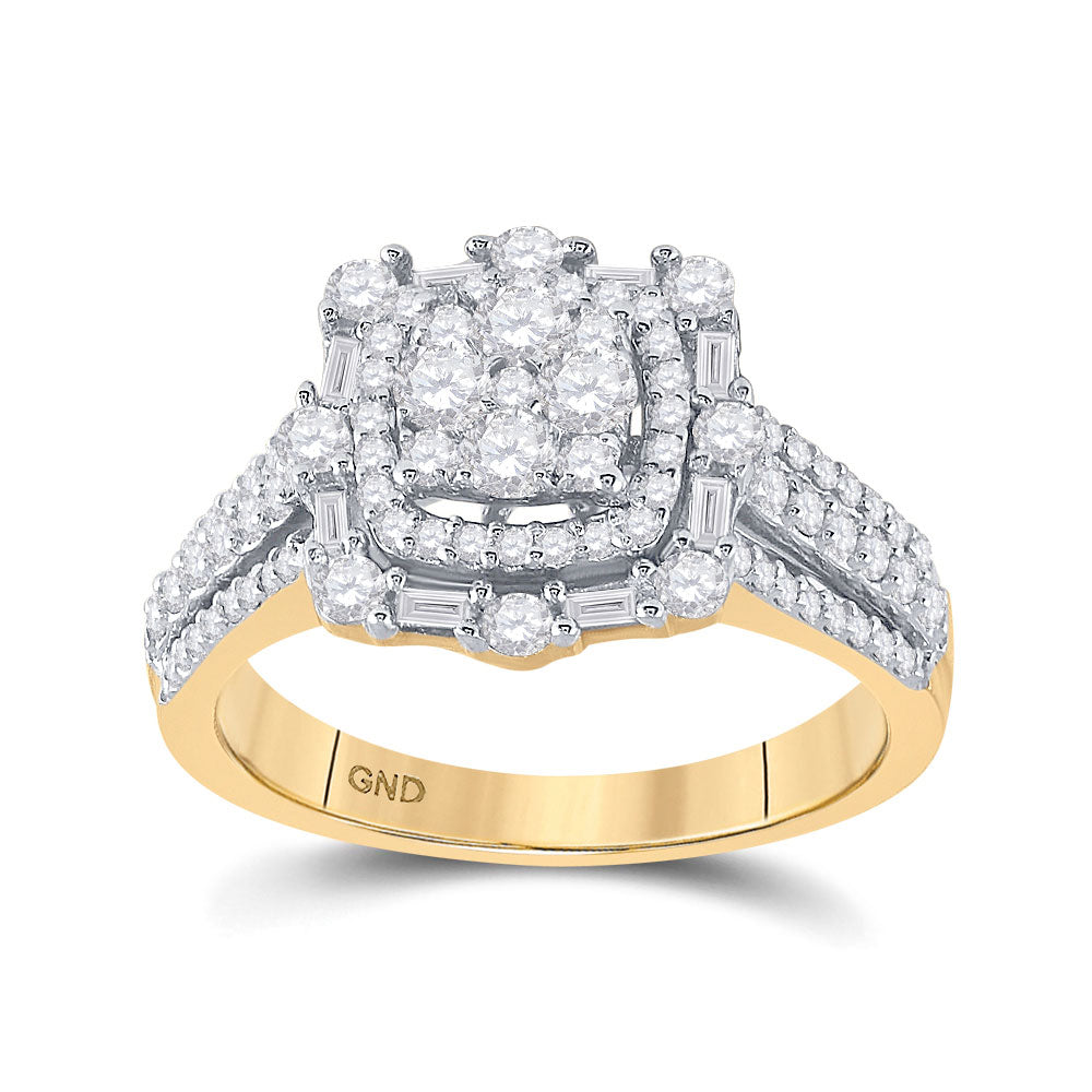 14kt Yellow Gold Womens Round Diamond Cluster Ring 1 Cttw